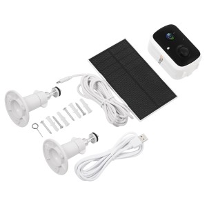 Technaxx Outdoor-Kamera TX-244 Solar mit Solarpanel, Halterungen und Zubehör.