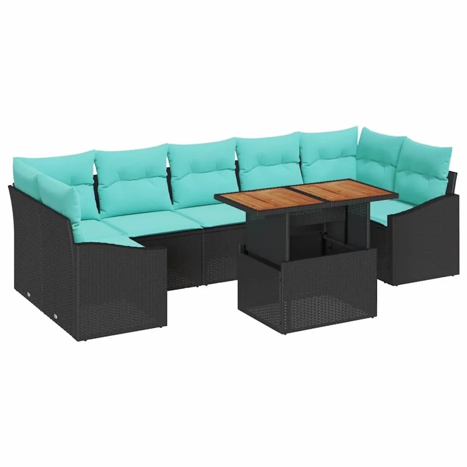 vidaXL Garten Essgruppe mit Kissen 8-Tlg Schwarz und Teal 3349808