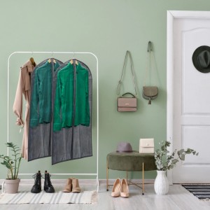 Relaxdays Kleidersack 6er Set Vlies PVC Grau Transparent 135 cm x 60 cm