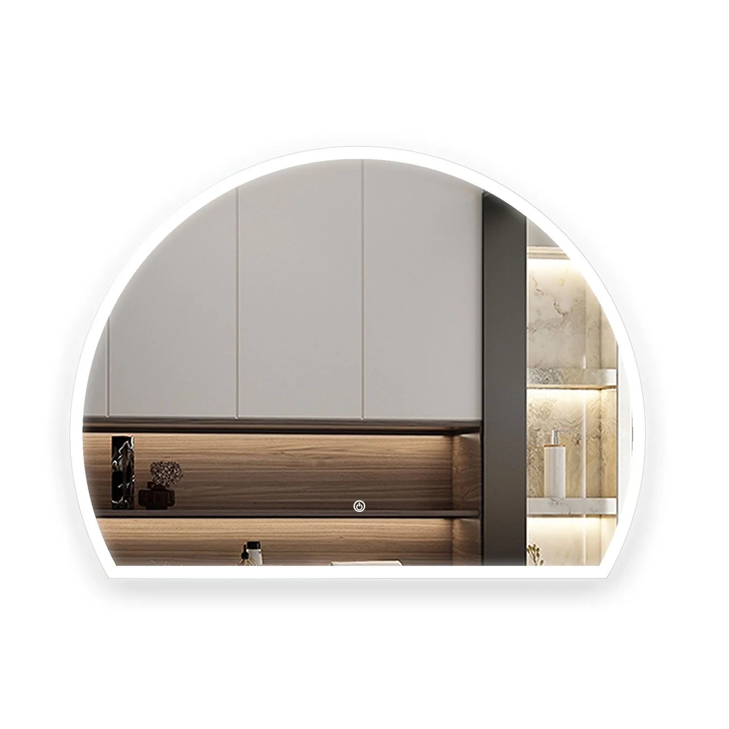 Aica Sanitär Badspiegel Halbrund 100x80 cm Spiegel mit LED Beleuchtung Neutral-Warm-Kaltweiß Dimmbar Memory Touch Wandschalter Beschlagfrei