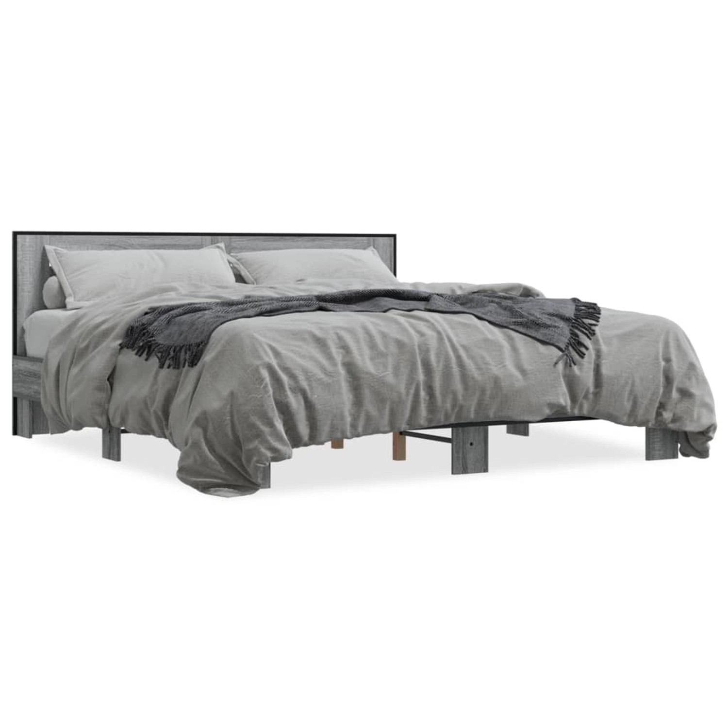 vidaXL Bettgestell Grau Sonoma 200x200 cm Holzwerkstoff und Metall 3280085 günstig online kaufen