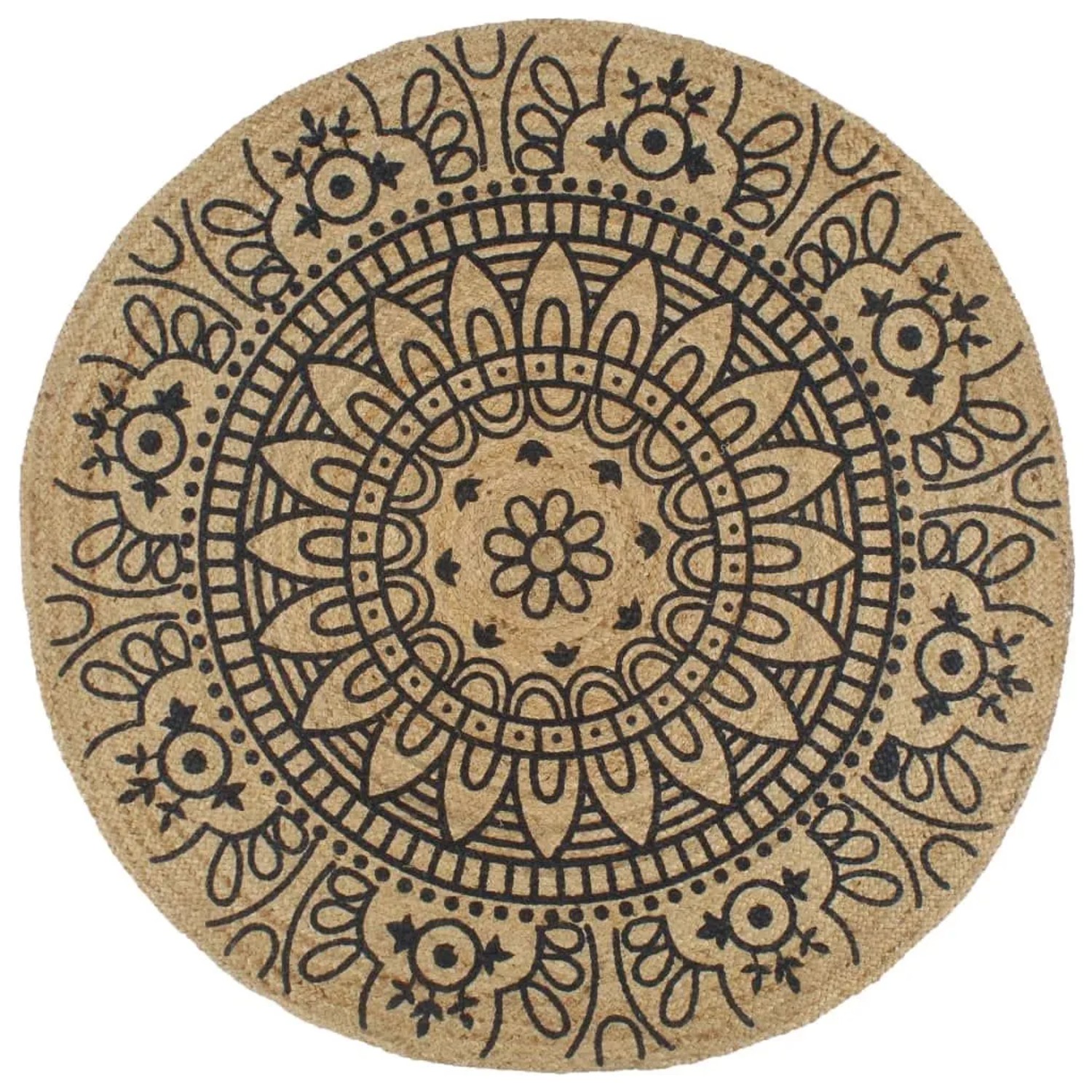 vidaXL Teppich Handgefertigt Jute mit Dunkelblauem Aufdruck 90 cm 133701