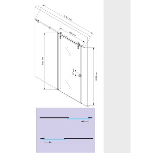 Technische Zeichnung: Glaszentrum Hagen Glasschiebetür 900mm, Glastür mit Maßen.