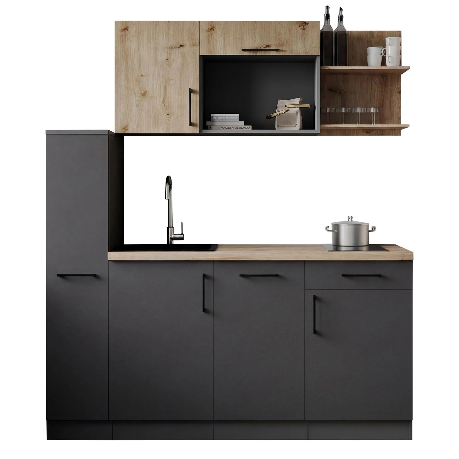 Respekta Singleküche Oliver 175 cm H 200 cm Artisan-Eiche ohne Mikrowelle