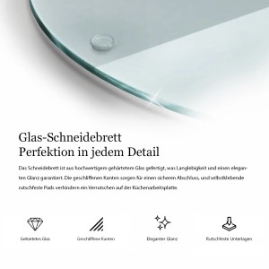 Tulup Schneidebrett Glas Schneidebrett Transparent 30x30 cm Rundes Schneidebrett Transparente Schneidebrett