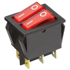 Blanko Doppel-Wippschalter, beleuchtet, rot, 1-polig für Schalterprogramme.