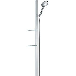Hansgrohe Raindance Select S Brauseset mit Brausestange und Seifenschalen in Chrom.