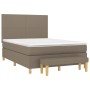 Boxspringbett Taupe 140x200 cm mit Matratze und Bank, Stoffbezug.