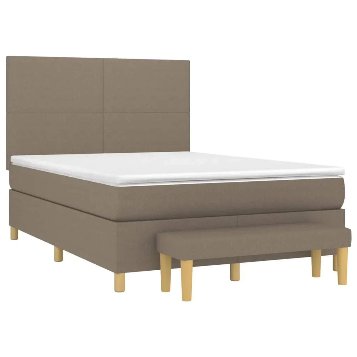 Boxspringbett Taupe 140x200 cm mit Matratze und Bank, Stoffbezug.