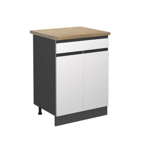 Vicco Küchenunterschrank R-Line, Schublade, weiß/anthrazit, Eiche Arbeitsplatte, 60 cm.