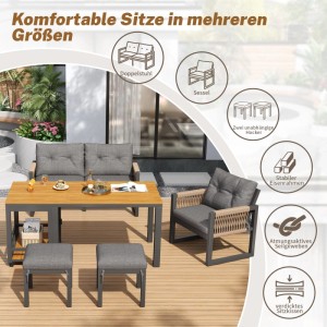 okwish Gartenmöbel Lounge mit Geflochtene Armlehnen Multifunktionaler Tisch und Sitzkissen Grau