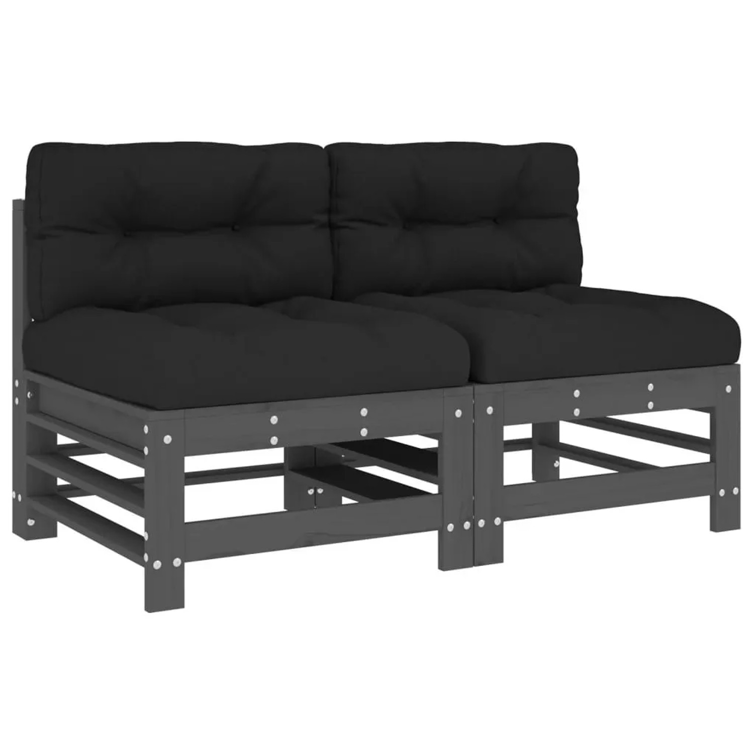 vidaXL Mittelsofas mit Kissen 2 Stk Grau Massivholz Kiefer 825690