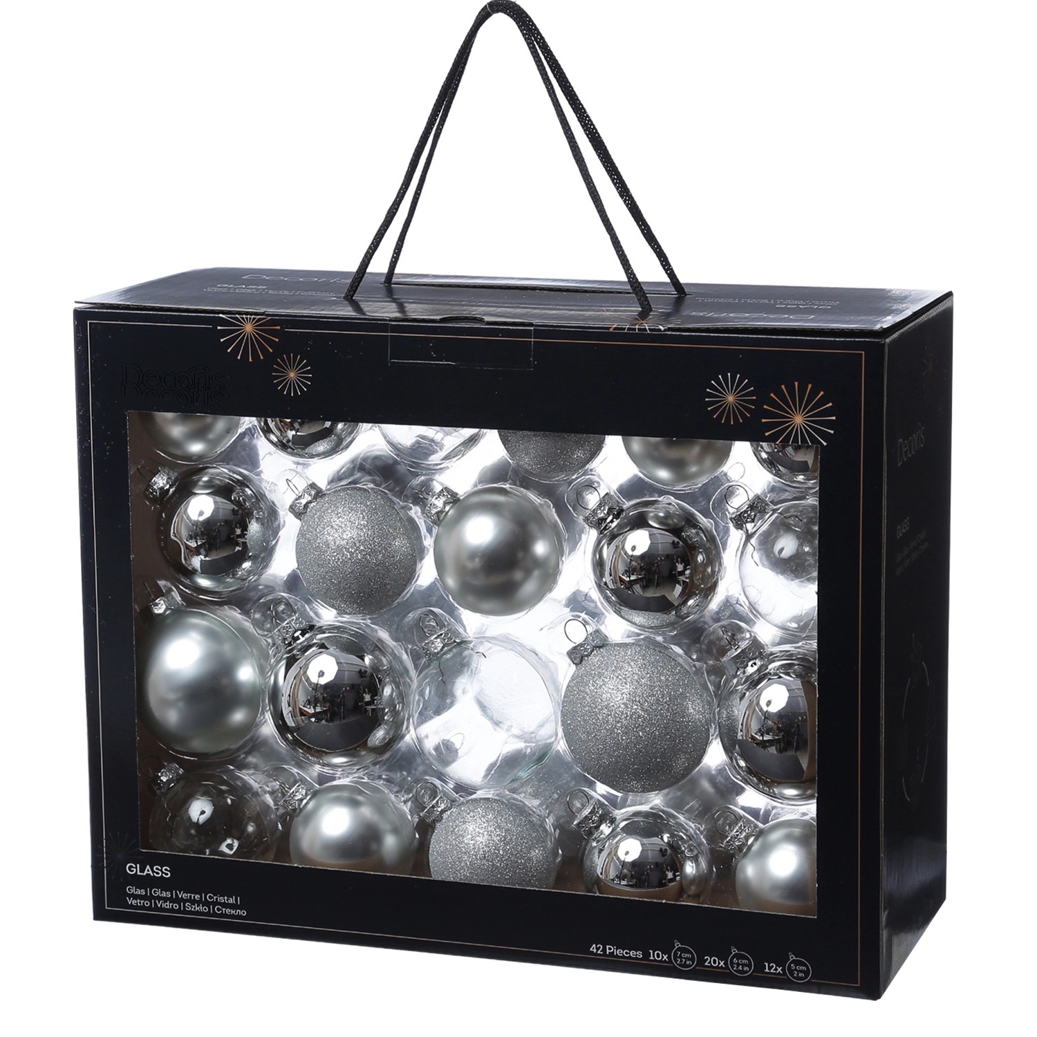 Marelida Christbaumkugel Weihnachtskugel Glas Glänzend Matt Glitzernd Silber 42 Stück