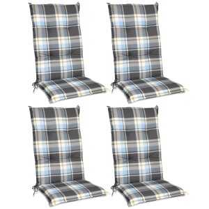 4er Set Beautissu Hochlehner Auflagen Sunny BK, 120x50x6cm, blau kariert, für Gartenstühle.