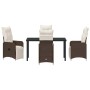 5-teiliges Garten Esszimmer Set aus braunem Poly Rattan mit Kissen.