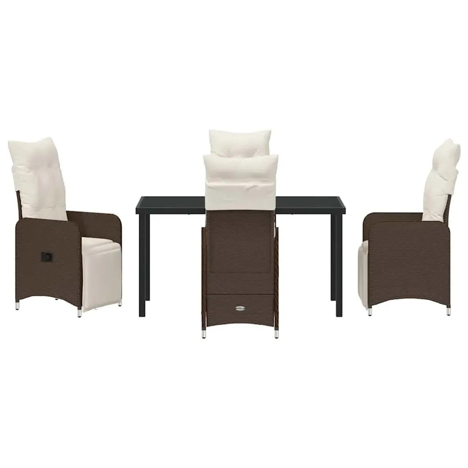 5-teiliges Garten Esszimmer Set aus braunem Poly Rattan mit Kissen.