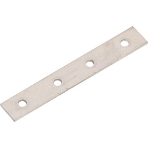 Flachverbinder Edelstahl, 100x15 mm, mit vier Löchern zur Befestigung.