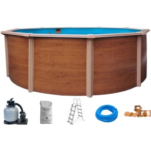 Summer Fun Stahlwandpool-Set Rhodos Ø 460x120cm mit Holzdekor, Sandfilteranlage, Leiter und Zubehör.