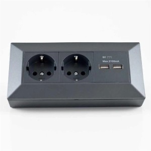 ChiliTec 2-fach Steckdosenblock mit 2 USB-Anschlüssen, anthrazit.