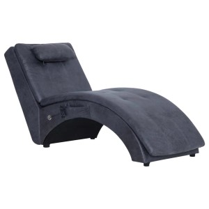 Graue vidaXL Massage Chaiselongue mit Kissen in Wildleder-Optik.
