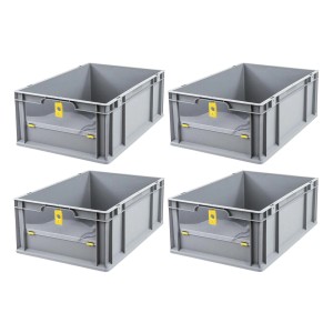 SuperSparSet: 4 graue Euroboxen NextGen Insight Cover, 44 Liter. Eurobehälter für Lagerung und Transport.