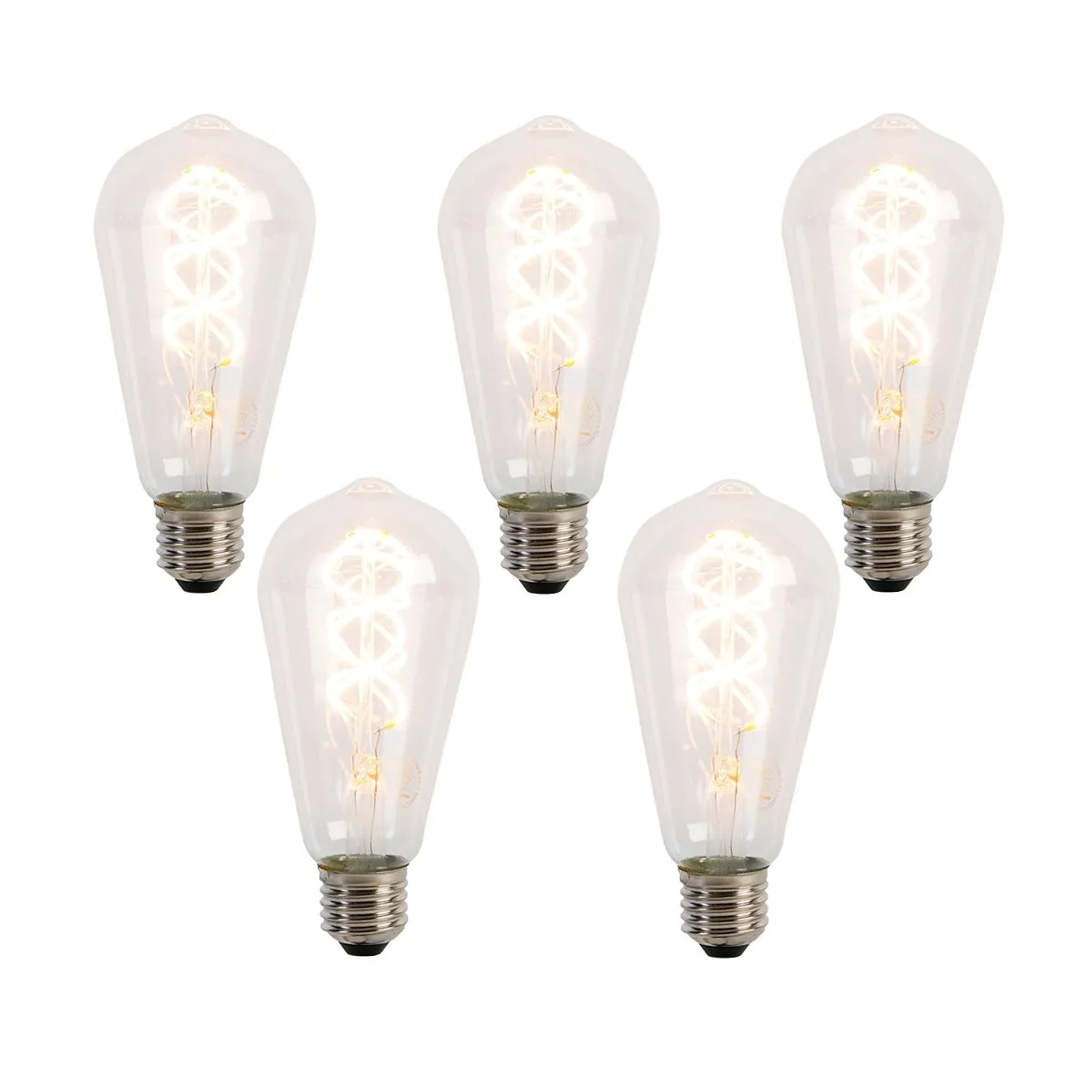 LUEDD Set aus 5 E27 LED Spiral Filament Glühbirnen ST64 5W 400,m 2200K