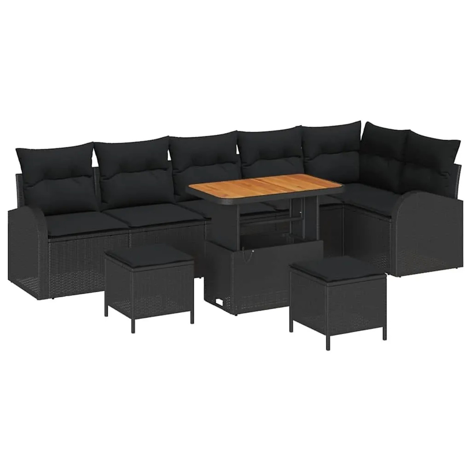 vidaXL Garten-Sofa-Set mit Kissen mit Speicher 9-Tlg Schwarz 3364364