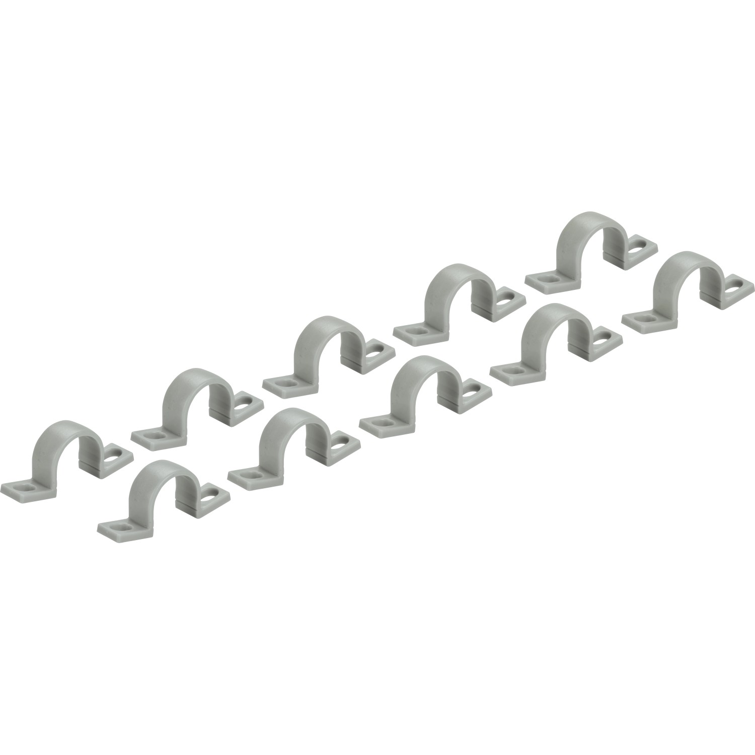 10 hellgraue Montageschellen EN20 aus PVC für Leerrohre, Aufputz-Montage.