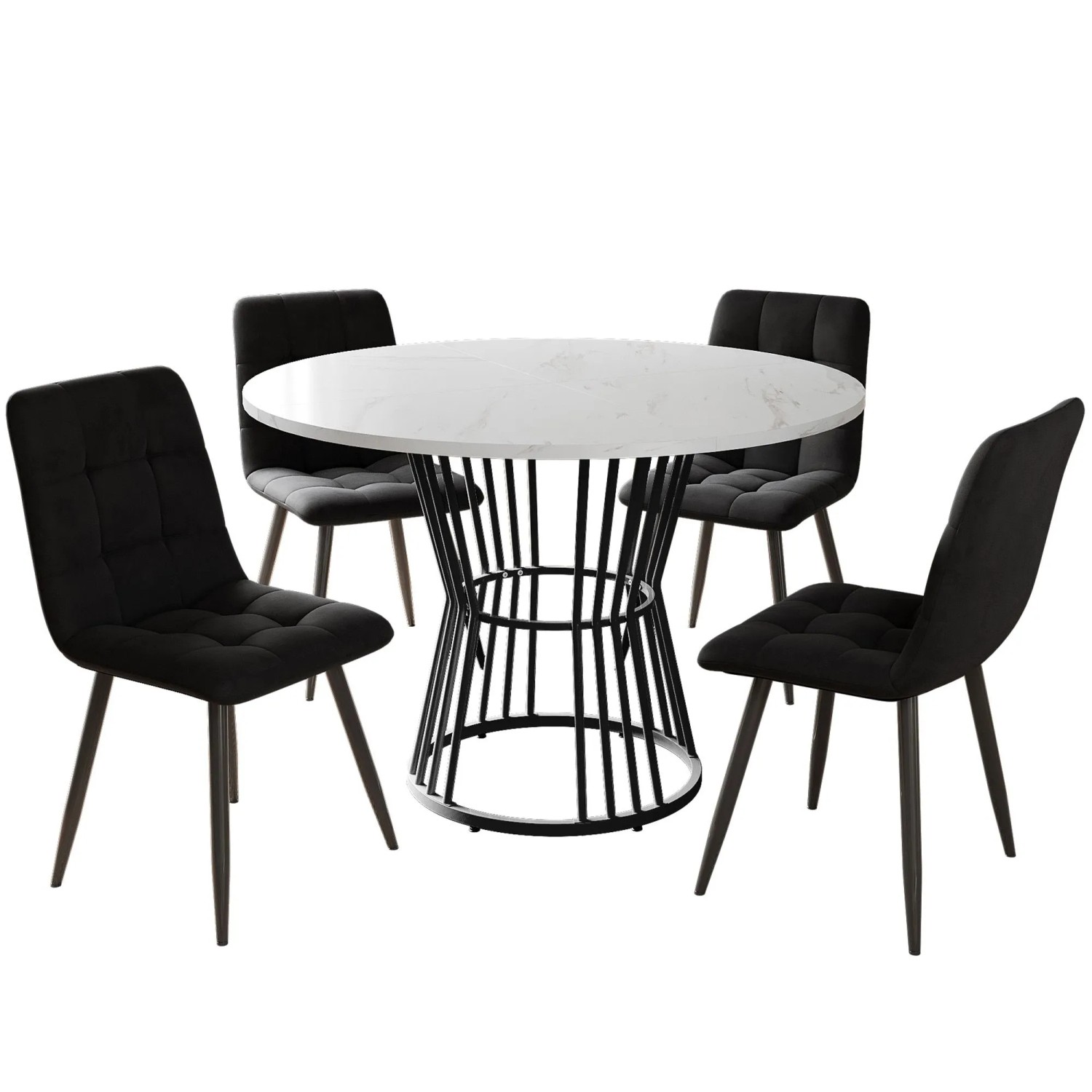 Merax Esstisch Set Rund 100cm Schwarz Schwarz Samt