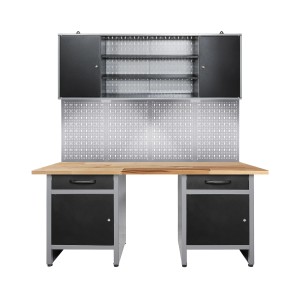 Ondis24 Werkstatt Set Wolle 160 cm mit Werkbank, Schrank, Lochwand und LED Beleuchtung.