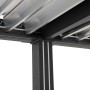 Detailansicht der anthrazitfarbenen Sunjoy Multi-Pergola Matterhorn mit Lamellendach und LED-Beleuchtung.