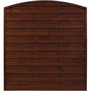Braunes Sichtschutzzaun-Element München aus Holz, 180x180 cm, mit geriffelten Brettern und Rahmenbogen.