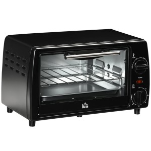 HOMCOM Mini Backofen, 10 Liter, 750W, mit Backblech und Rost, schwarz.