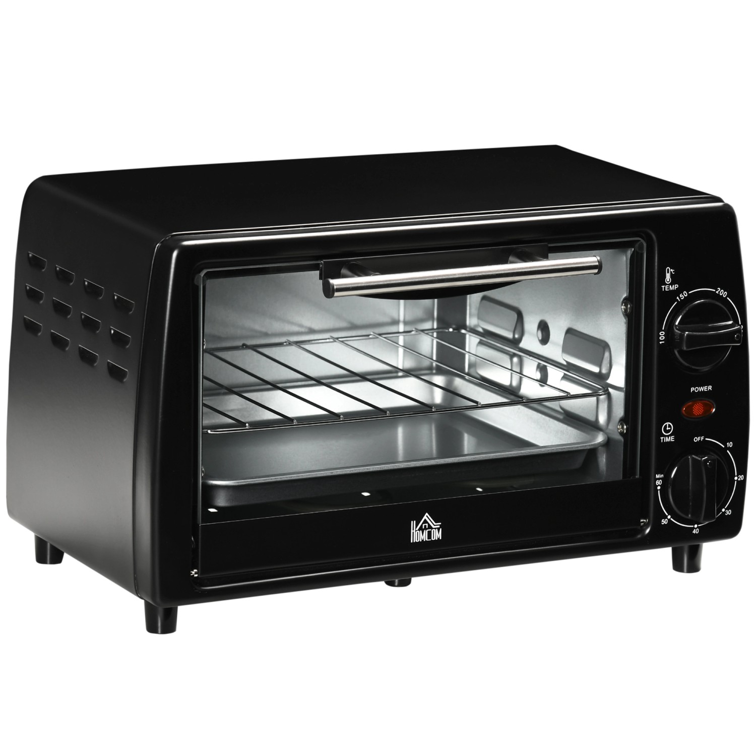 HOMCOM Mini Backofen 10 Liter 750W Backblech und Rost 36,5x26x22 cm Schwarz günstig online kaufen