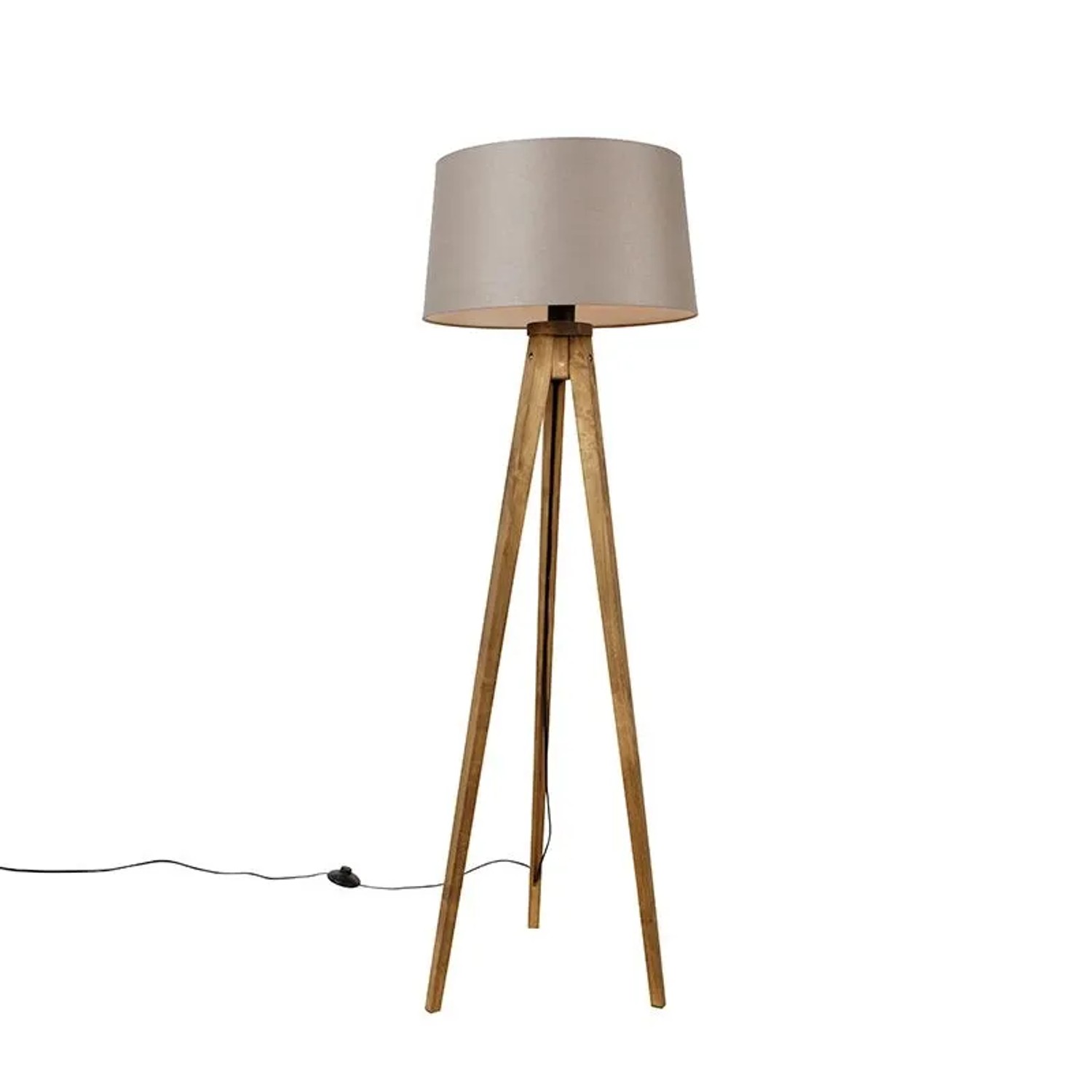 QAZQA Ländliches Stativ Vintage Holz mit Leinenschirm Taupe 45 cm Tripod Classic