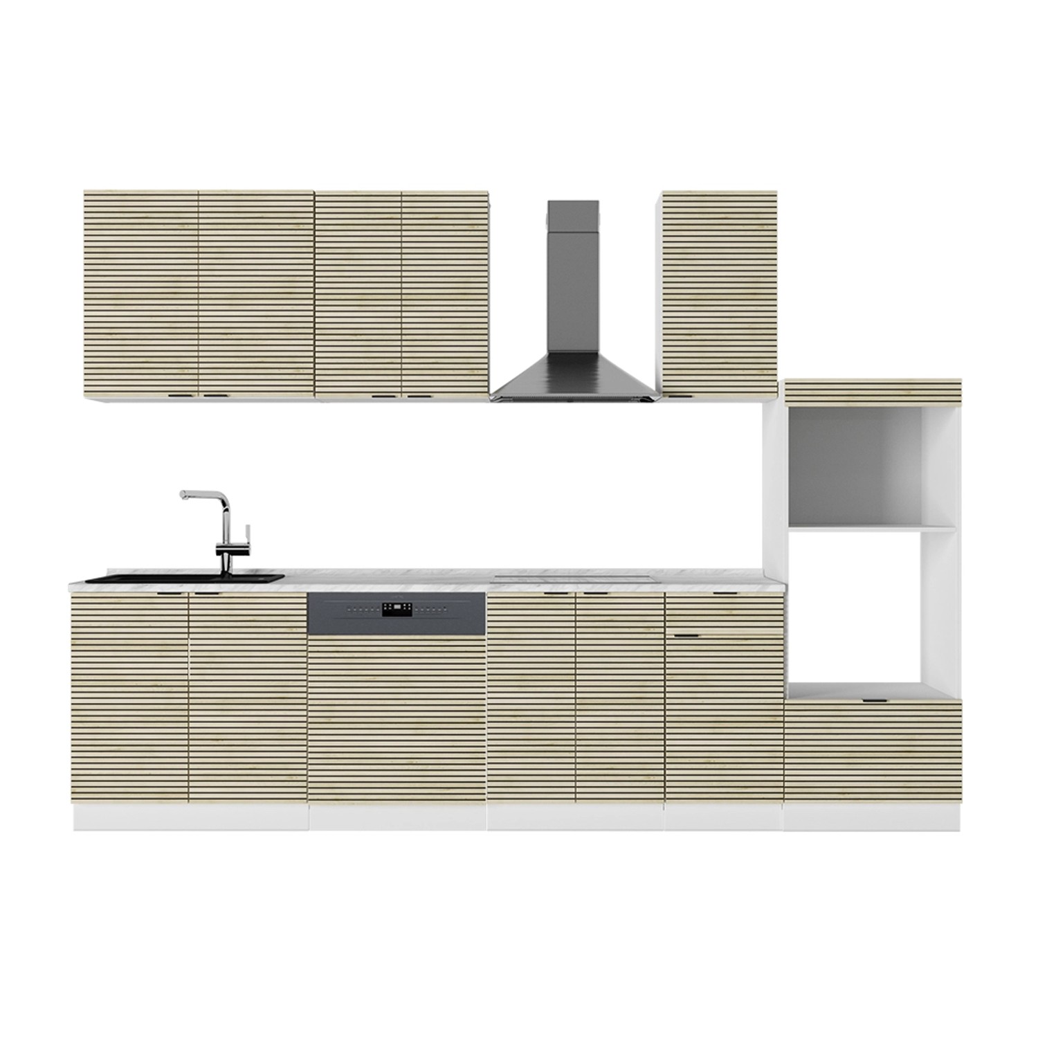 Vicco Fame-Line Küchenzeile Eiche Paneel/Weiß 300 cm mit Hochschrankohne Ar günstig online kaufen