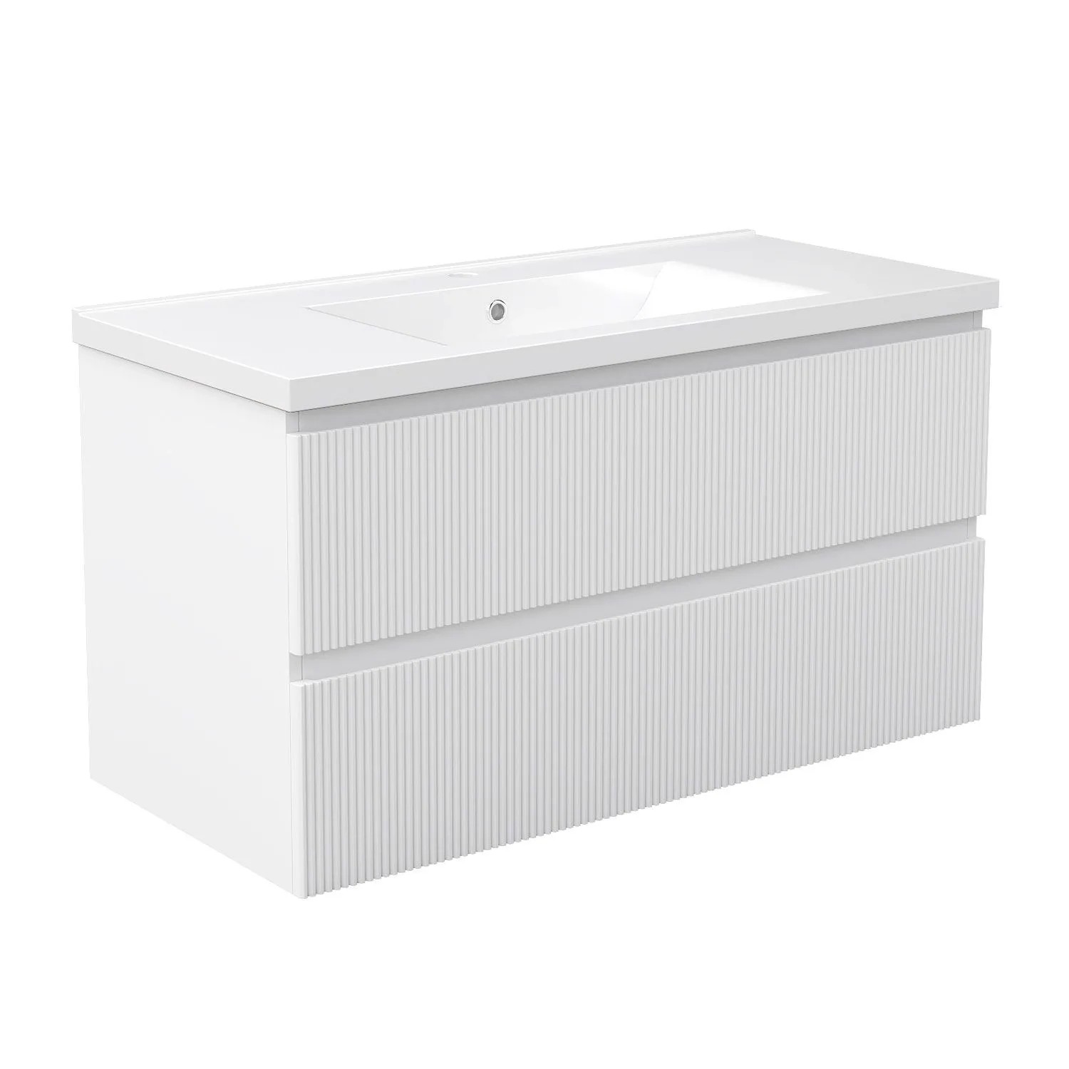 Duschspa Badmöbel 100cm Waschbecken mit Unterschrank Matt Weiß 2-tlg