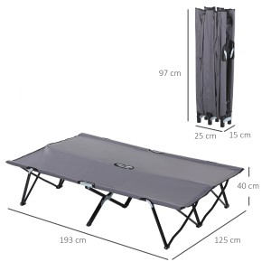 Outsunny Campingbett für 2 Personen, grau, aus Metall und Oxfordstoff, Maße 193x125x40cm, zusammengeklappt.
