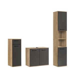 mokebo Badmöbel Set 'Der Steuermann' in Eiche-Schwarz, 3-teilig.