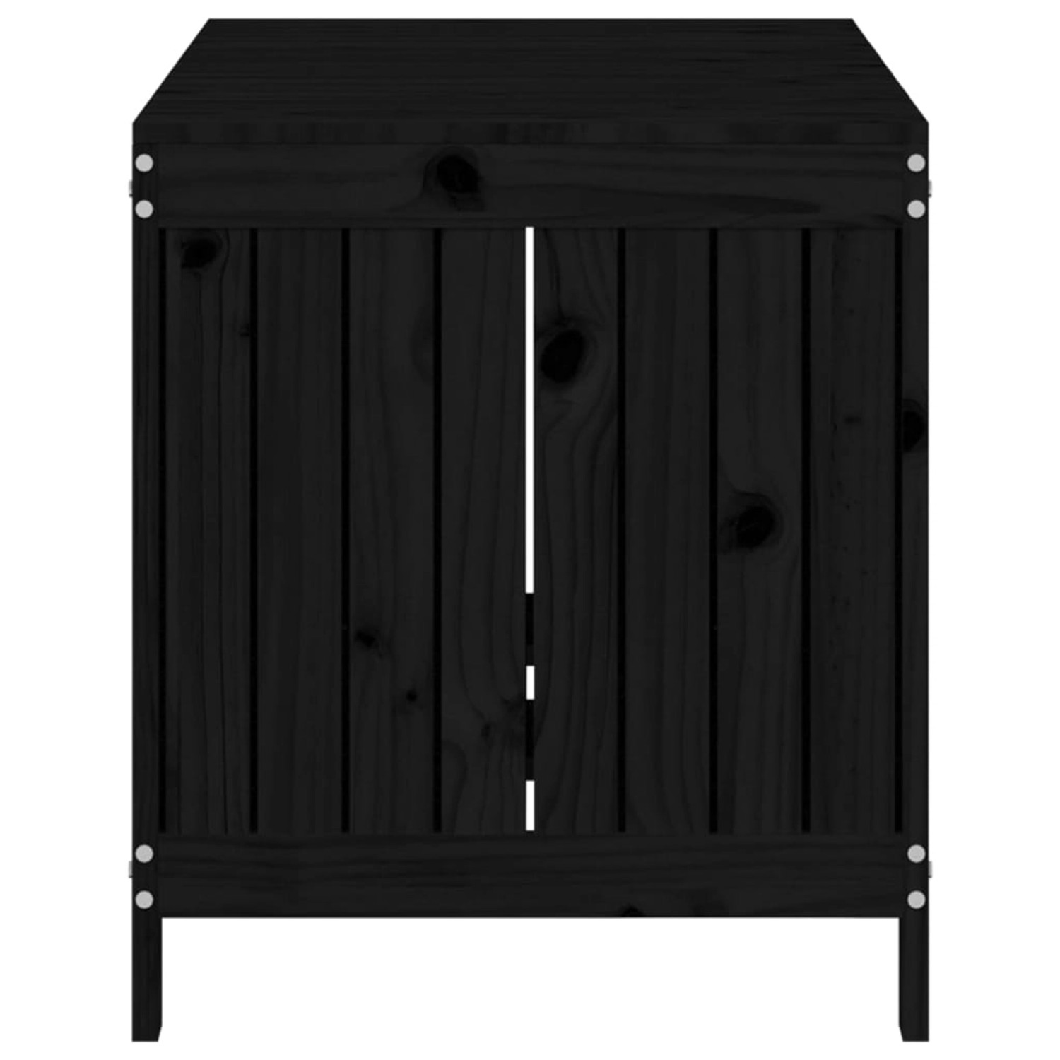 Schwarze vidaXL Gartentruhe aus Kiefernholz, 121x55x64 cm, ideal zur Aufbewahrung im Garten.