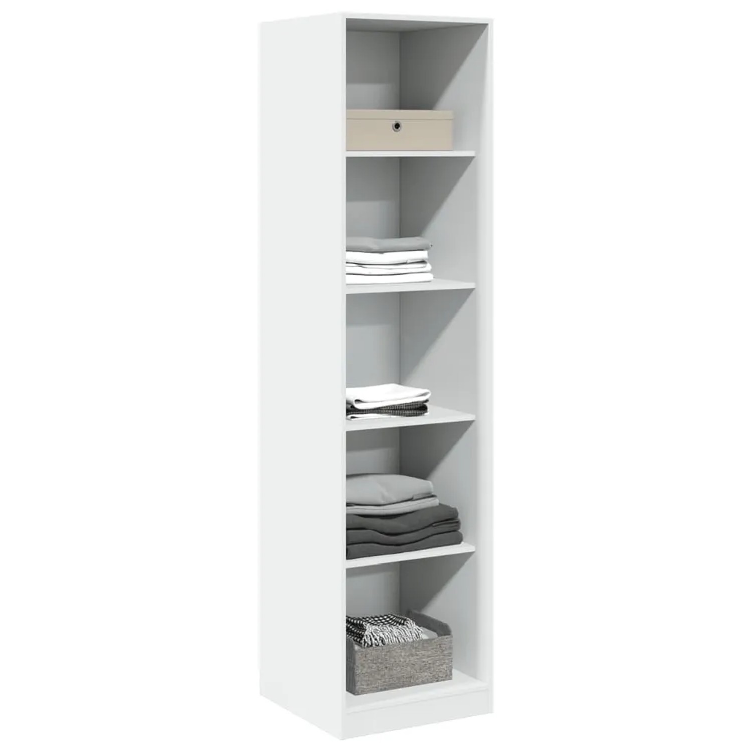 Weißer vidaXL Kleiderschrank (50x50x200 cm) aus Holzwerkstoff mit fünf Fächern.