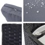 Details der schwarzen Poly-Rattan Lounge-Garnitur: Polster, wasserabweisender Bezug, Rattan-Geflecht.
