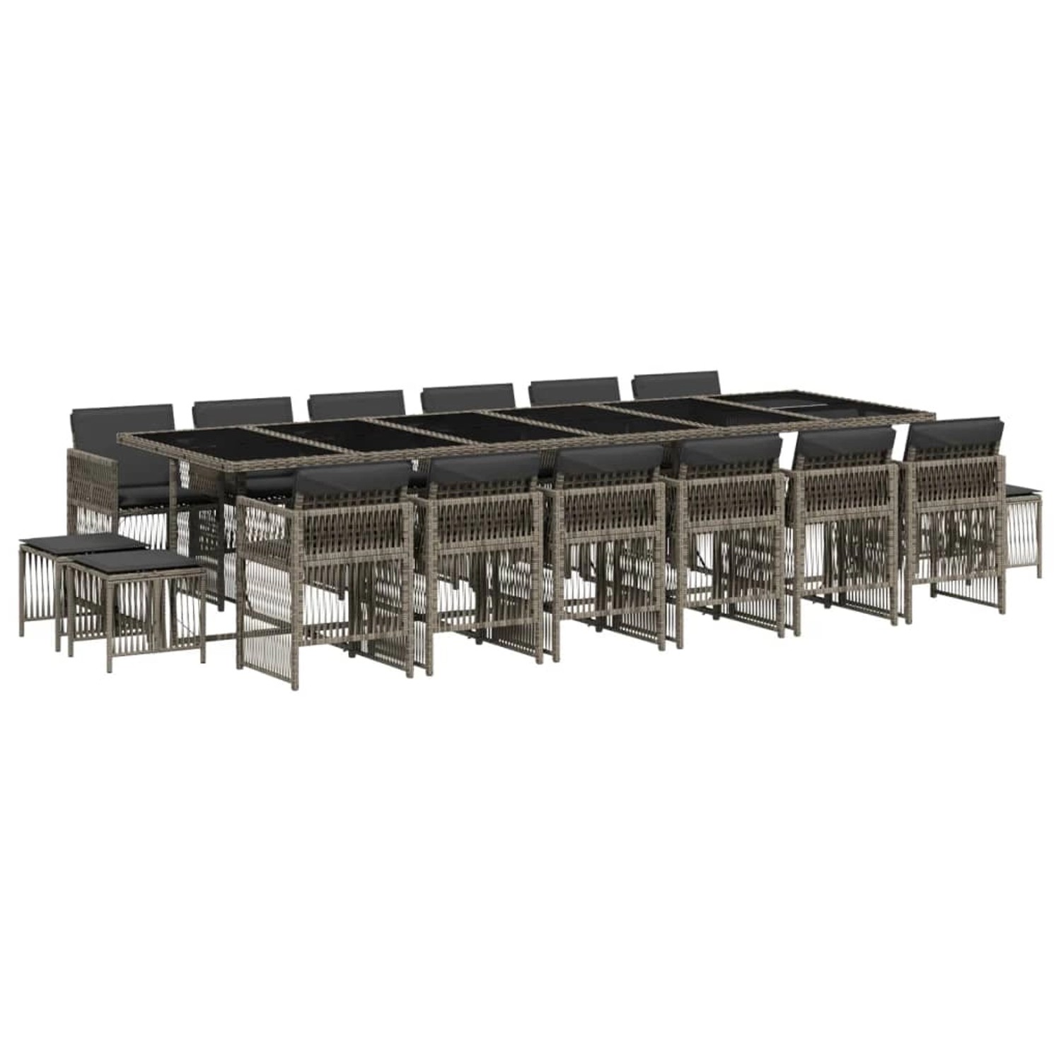 vidaXL 17-Tlg Garten-Essgruppe mit Kissen Grau Poly Rattan 3211004 günstig online kaufen