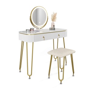 Vicco Schminktisch Grace, weiß hochglanz, 100 cm mit LED-Spiegel und Hocker.
