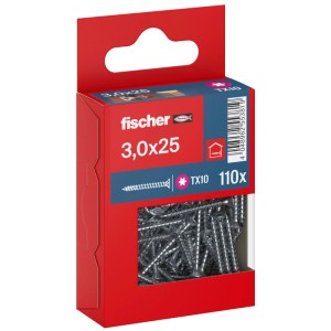 Fischer Schrauben PowerFast II, Senkkopf, 3x25 mm, 110 Stück, im roten Karton.