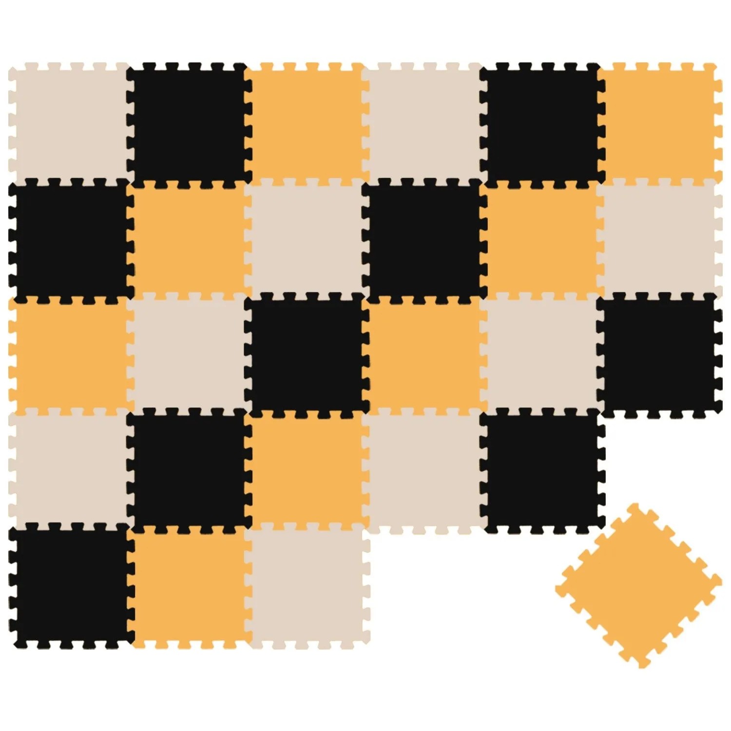 LittleTom Baby & Kinder Puzzlematte 30 x 30 cm 27 Teile Schwarz Beige Gelb