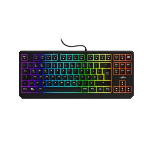 Schwarze uRage Gaming-Tastatur Exodus 220 TKL mit QWERTZ Layout und RGB-Beleuchtung.