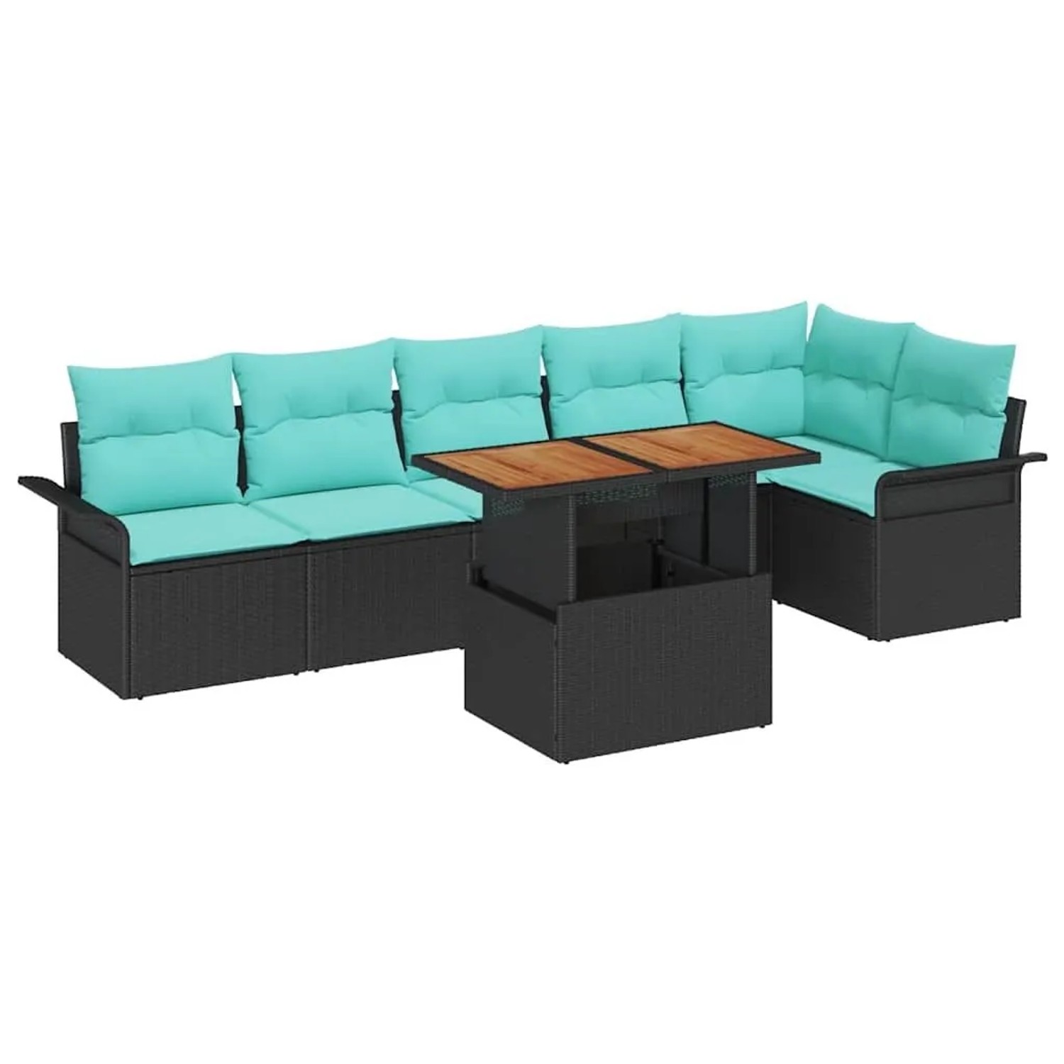 vidaXL Gartensofa-set mit Kissen 7 Stk Schwarz und Blau Poly-Rattan 3349346