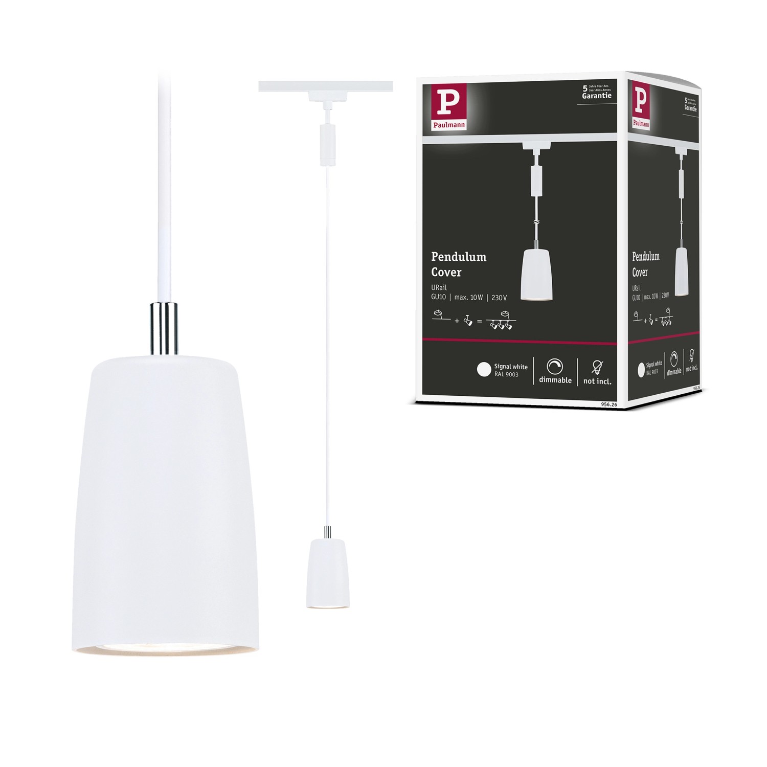 Paulmann URail Pendelleuchte Cover, signalweiß, 122cm. LED-Schienensystem für Wohnraumbeleuchtung.