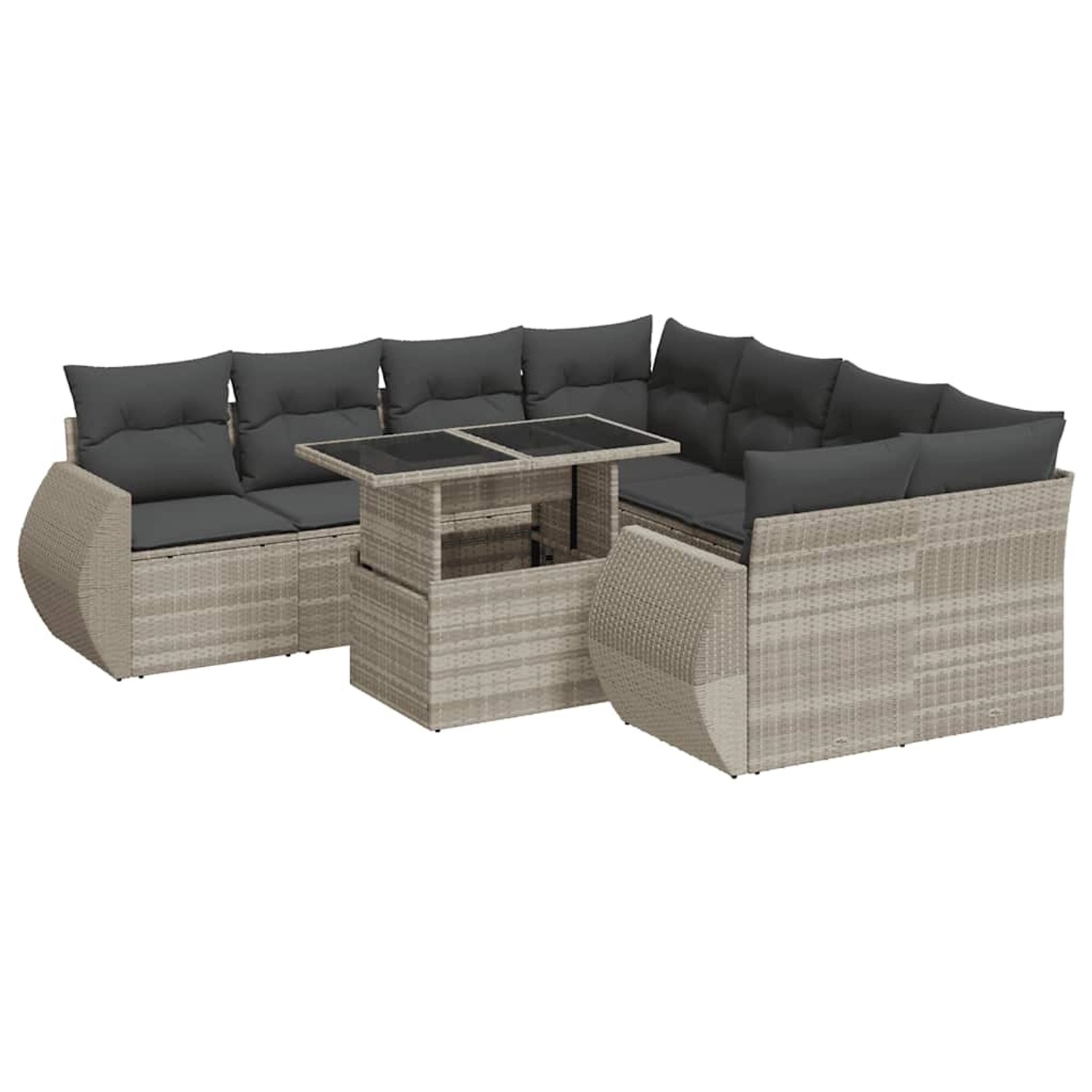 vidaXL 9-Tlg Garten-Sofagarnitur mit Kissen Hellgrau Poly Rattan 3326613 günstig online kaufen